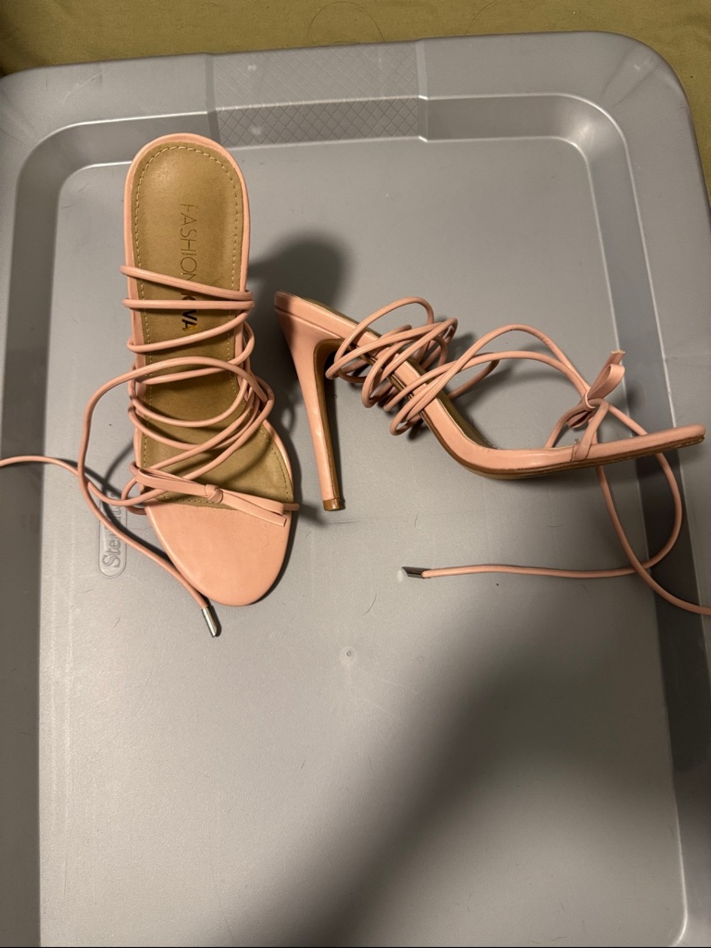 Fashion Nova Pink Lace-Up Stiletto Sandals